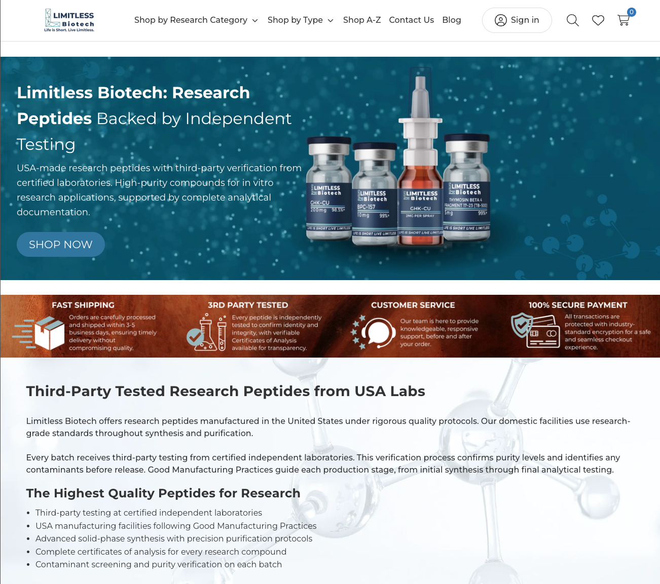 Footer of limitlesslifenootropics.com showing both contact emails listed side by side: help@limitlessbiotech.com (or) support@limitlesslifenootropics.com, with phone 866-533-5017 and Pensacola, FL USA address